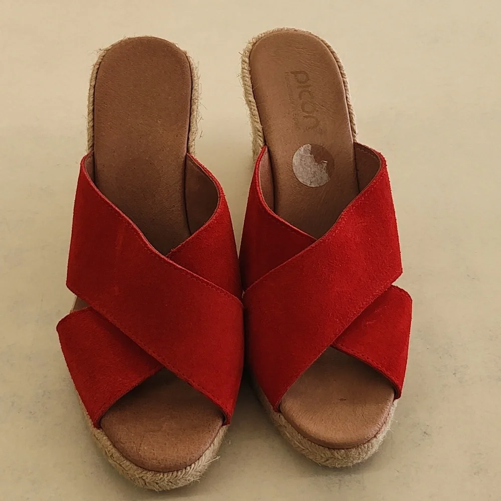 Picon Calzados Leather Espadrille Wedge Shoes 9.5 Handmade in Spain